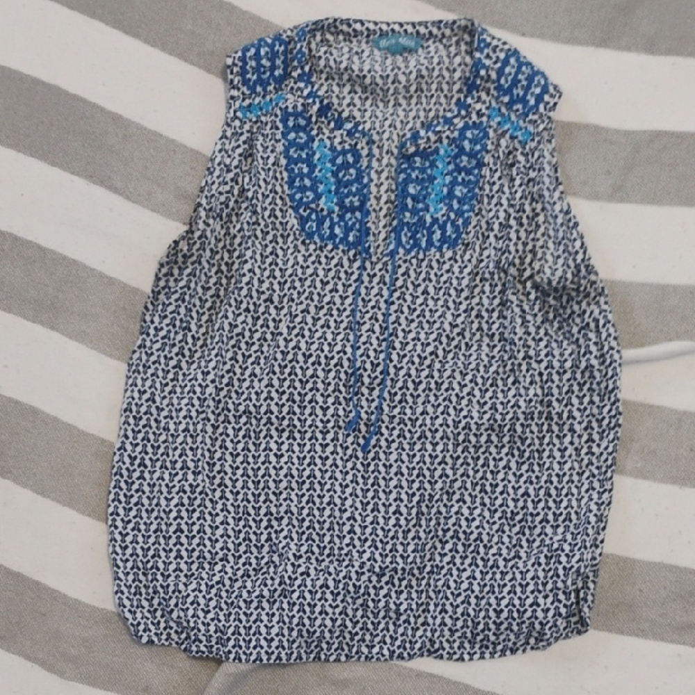 Fleur Bleue Women's Large Blue Patterned Women's Sleeveless Abstract Blouse